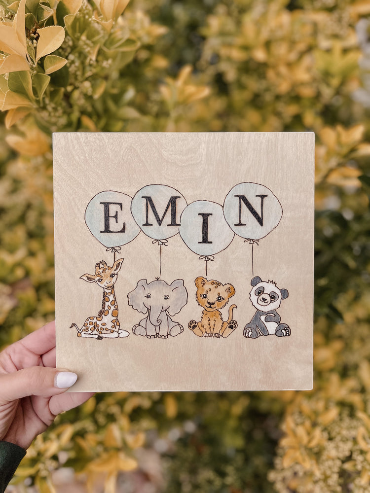 Blue Nursery Safari Wall Art - Custom