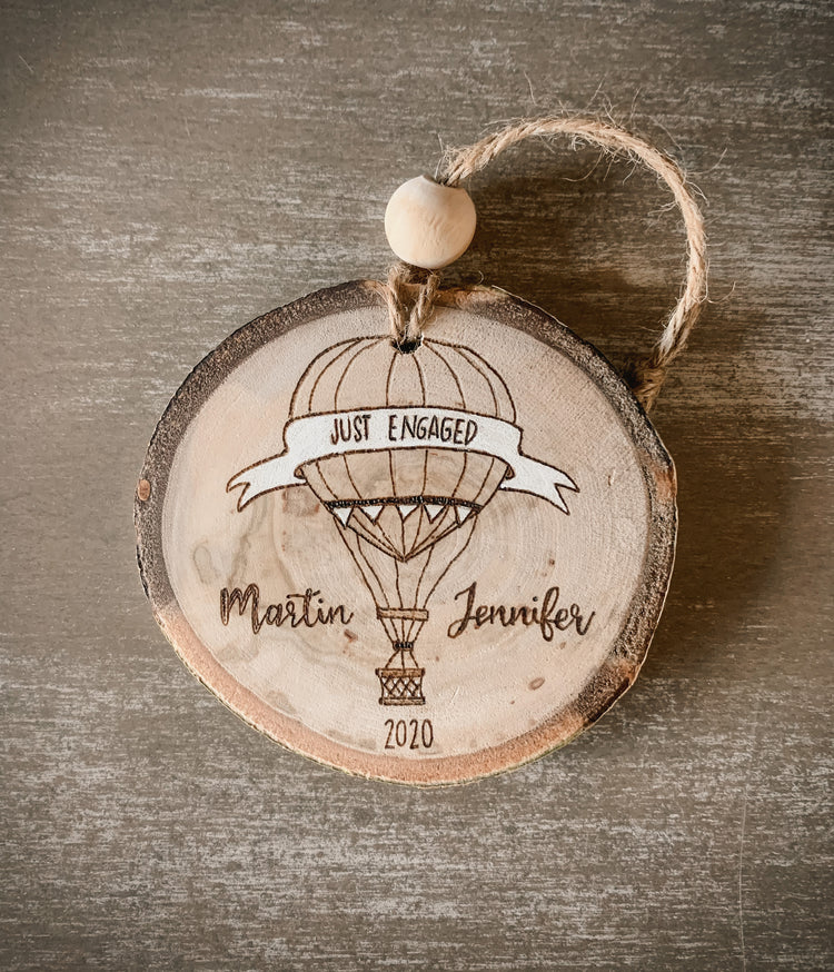 Just Engaged Hot Air Balloon Ornament - Custom