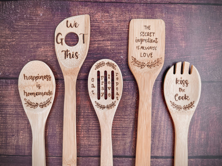 Wood Utensil Set with Holder