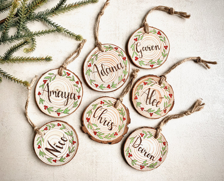 Holiday Ornament with Painted Wreath - Custom