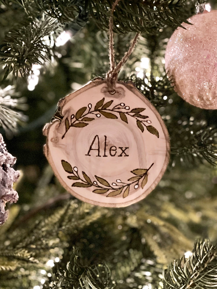 Name Ornament with Leaves - Custom